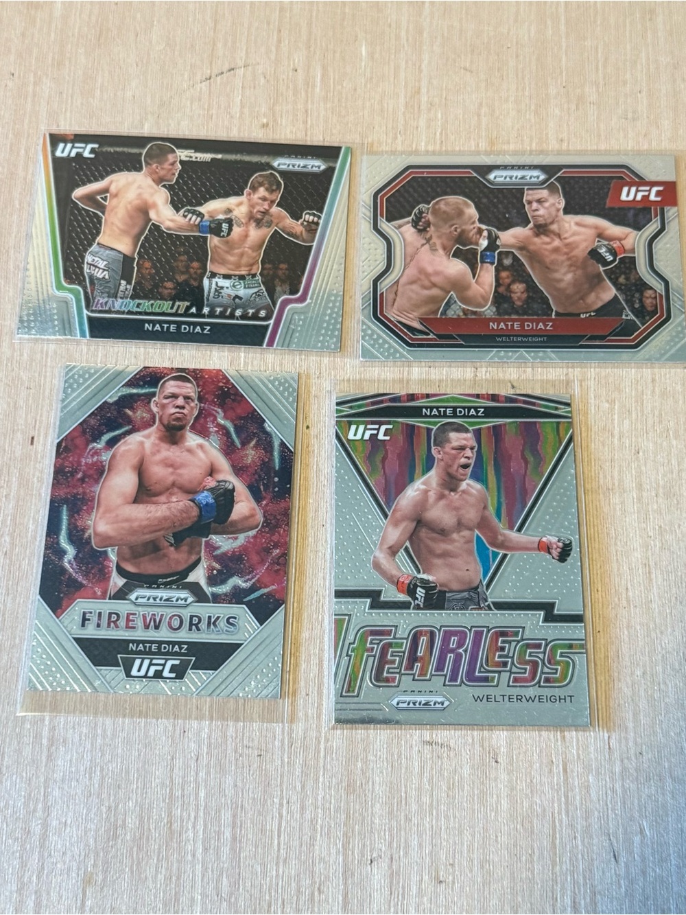 4-Nate Diaz UFC Silver Prizm Fireworks, Fearless Knockout Artist Good Condition